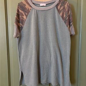 Pink Lily Heathered Gray and White Striped Tee